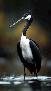 黑颈鹤立于水边的优雅瞬间