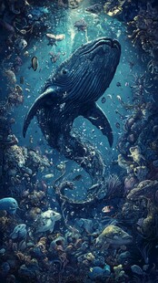 梦幻深海中的巨鲸与珊瑚