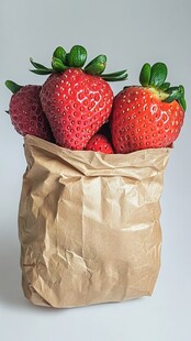 纸袋中的新鲜红草莓