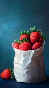 纸袋中的鲜红多汁草莓