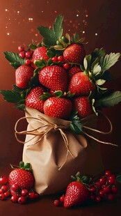 纸袋装的新鲜红草莓与浆果