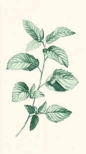 手绘清新薄荷叶枝
