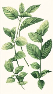清新薄荷叶插画