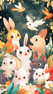 可爱萌宠齐聚花草间