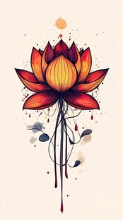 手绘绚丽莲花艺术插画