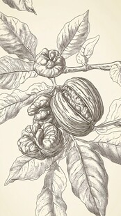 手绘核桃枝叶果实图