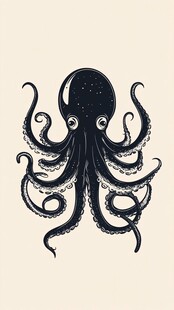 卡通风格黑色章鱼插画
