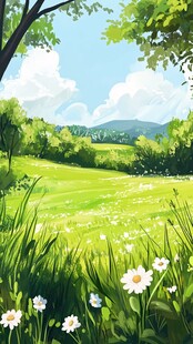 春日绿野雏菊田园风光图