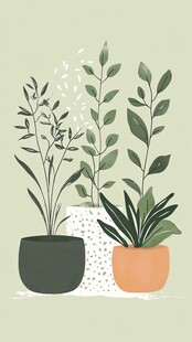 清新绿植盆栽插画