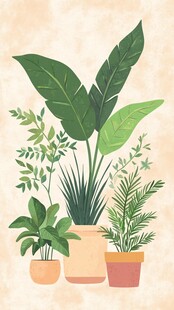 室内盆栽绿植组合插画