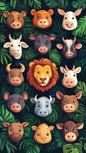 动物头像汇 丛林绿植背景