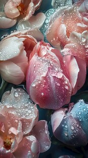 带露粉郁金香的唯美瞬间