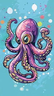 可爱紫色章鱼插画