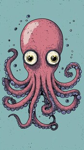 可爱卡通章鱼在水中游动