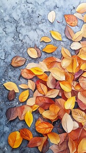 秋日落叶铺于灰色地面