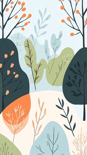 清新手绘森林植物风景图