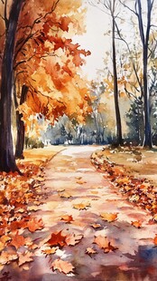 秋日落叶铺就的林间小道