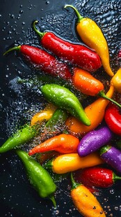 多彩辣椒洒落的诱人瞬间
