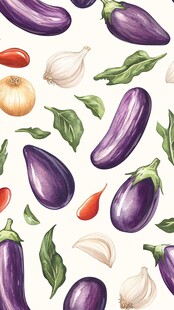 手绘茄子等蔬菜图案背景