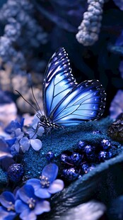 梦幻蓝蝶栖于幽蓝花丛