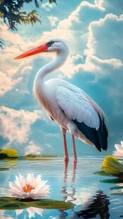 白鹭立荷间 云天下的优雅