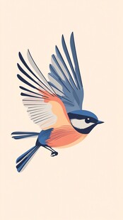 飞翔的彩色小鸟插画