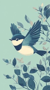 飞翔的小鸟与繁茂枝叶