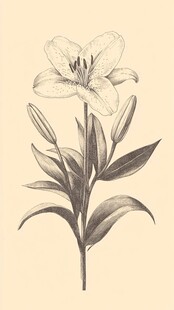 复古风格单枝百合花插画