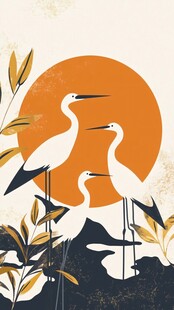 夕阳下的优雅鹭鸟