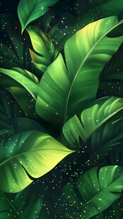 梦幻热带绿叶星空插画