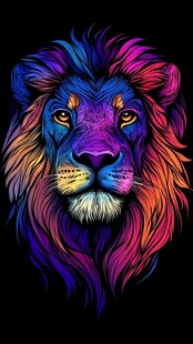 梦幻炫彩狮子头像插画