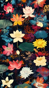 绚丽多彩荷花莲叶图案