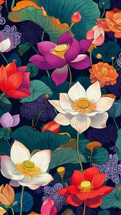 绚丽多彩荷花花卉图案