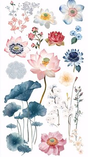 水彩花卉植物图案素材
