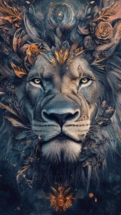 神秘梦幻的花卉狮子头像