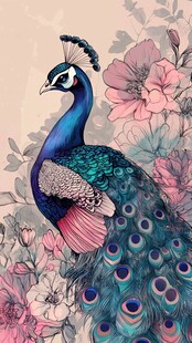 孔雀绽放于繁花之中