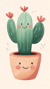 可爱笑脸仙人掌盆栽插画