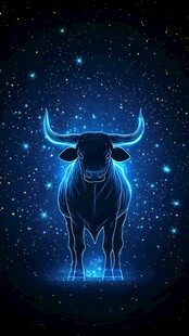 蓝色星空下的线条公牛形象