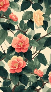 山茶花叶无缝图案背景