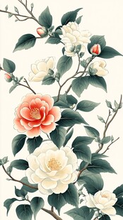 中式典雅山茶花花卉图