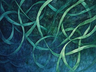 翠绿丝带交织抽象背景图