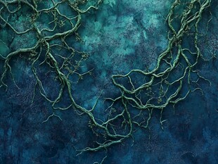 蓝绿色背景上的盘绕藤蔓