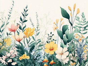 春日花卉浪漫植物插画