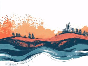 秋日山水泼墨风艺术画