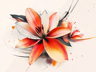 水墨风艳丽百合花插画