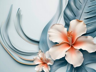 蓝调花卉与流线艺术图案