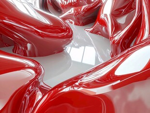 红色液态金属流动质感画面