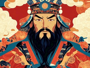 古代威严帝王形象插画