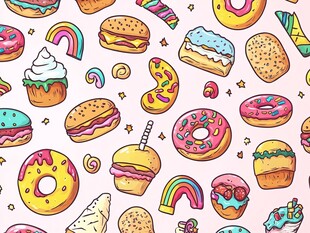 多彩卡通甜品无缝图案