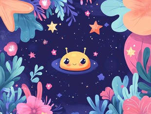 外星飞船穿梭奇幻植物间